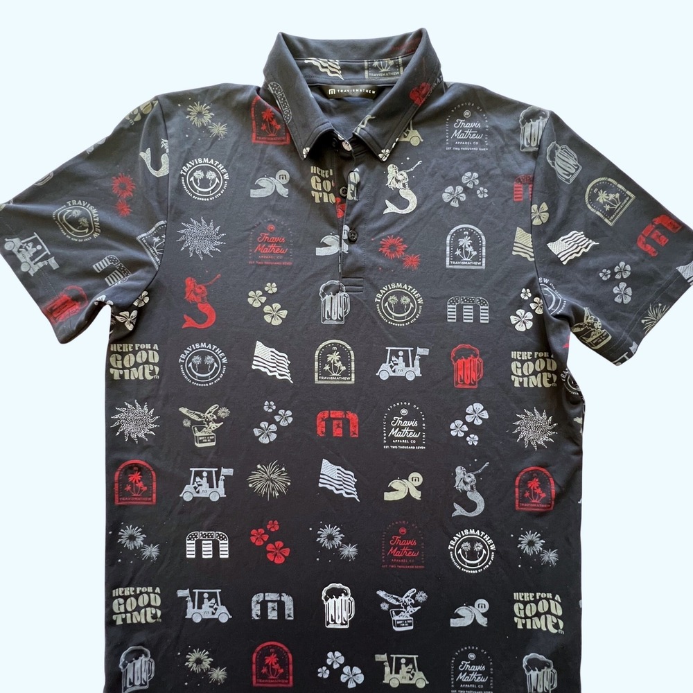 Golf Polo Shirt USA Beer America Fireworks Mermaid Golf Cart M Travis Mathew